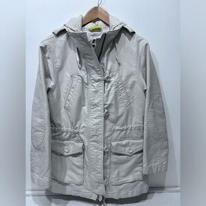 Gap Women’s Khaki Denim Hooded Utility Mid Length  Jacket Multi-Pocket Size S